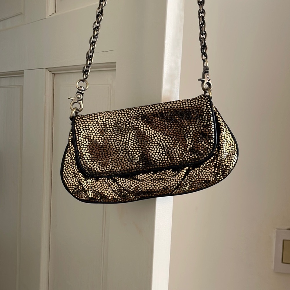 Gold and black evening bag clutch or crossbody fits a larger iPhone, zip pockets